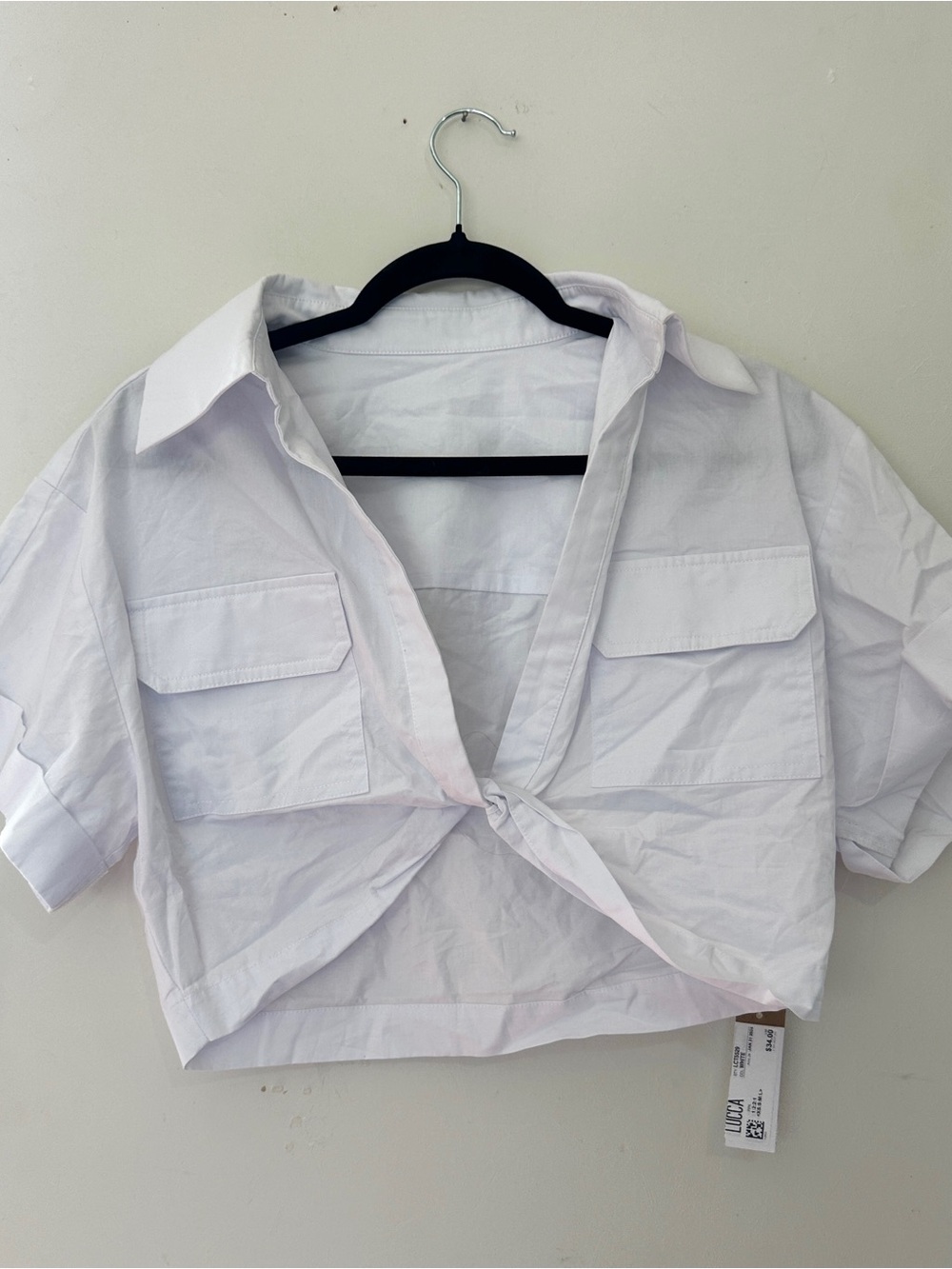 Lightweight White Cross-Front Crop Shirt - Women's Top